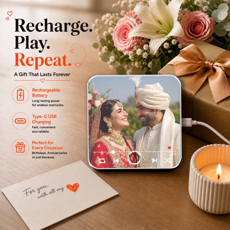Personalized Custom Photo & Music Player Music Fridge Magnet for Husband Wife  Wedding Gift for Couples  Playable Music Rechargeable with On/Off Button